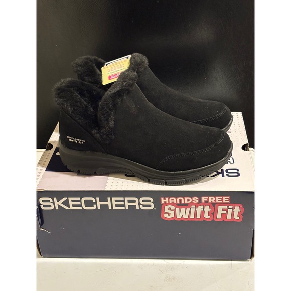 Skechers Hands Free Slip-ins Swift Fit Black Suede Faux Fur Boots 176001S  9 - Picture 3 of 5